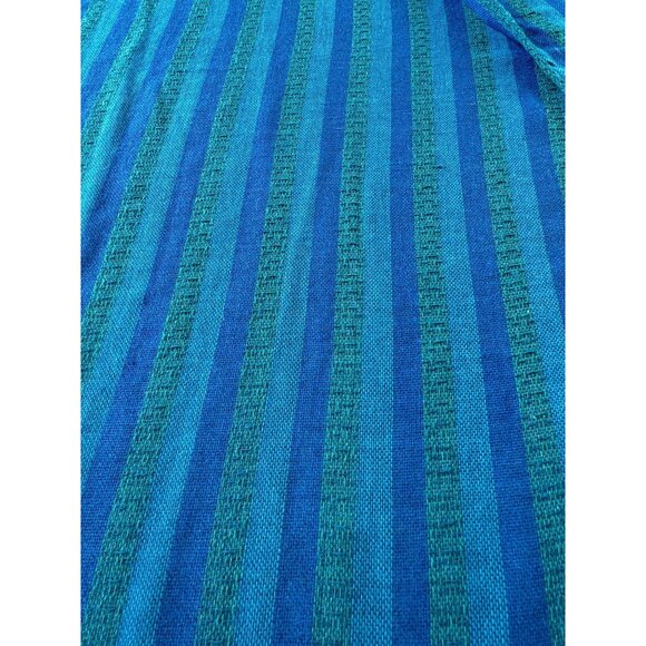 Vintage 70s curtains, peacock blue green stripes, pair of panels - Picture 4 of 7